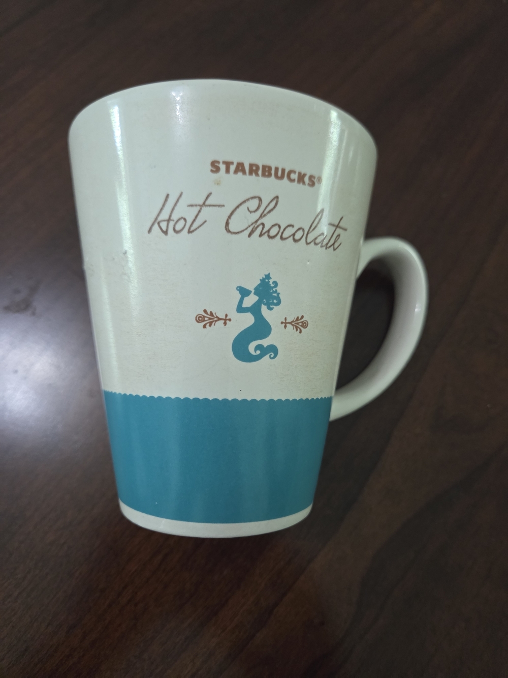 Starbucks White and Teal Hot Chocolate Mug